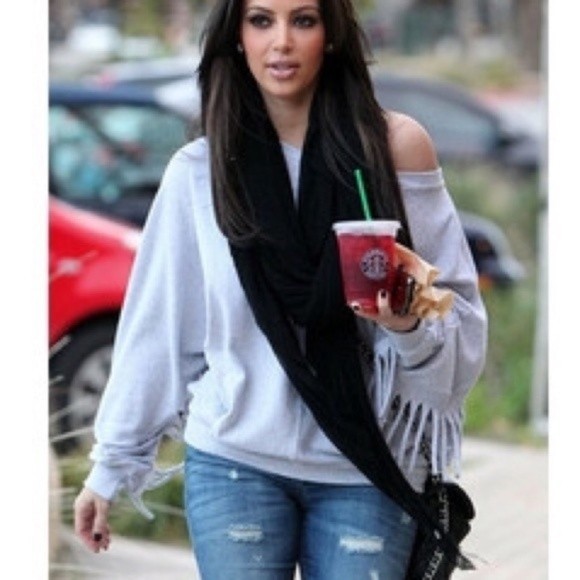 Sam & Lavi Fringe grey oversized long sleeve Top Shirt - Picture 4 of 9